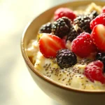A bowl of oatmeal topped with fresh berries showcasing healthy breakfast ideas