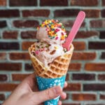 Bubble waffle with ice cream and toppings