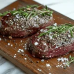 Seasoned venison steaks on a wooden board - what seasonings go best with venison