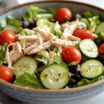 healthy meals with shredded chicken salad bowl